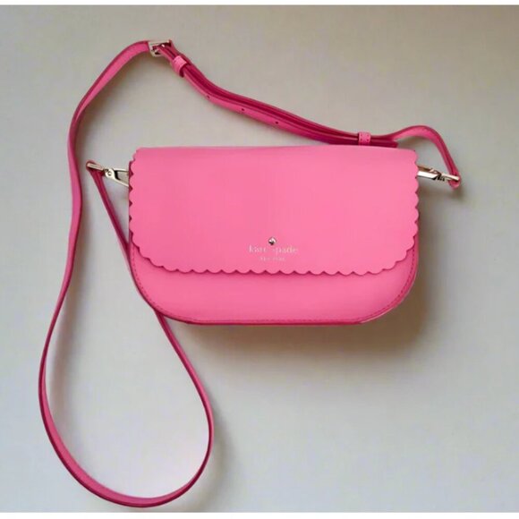 Kate Spade Jettie Clutch Crossbody Pink Leather Scalloped Convertible Bag - Picture 2 of 7